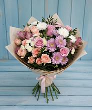 Букет цветов из:  Хризантемы, Розы и Альстромерии в Приозерском