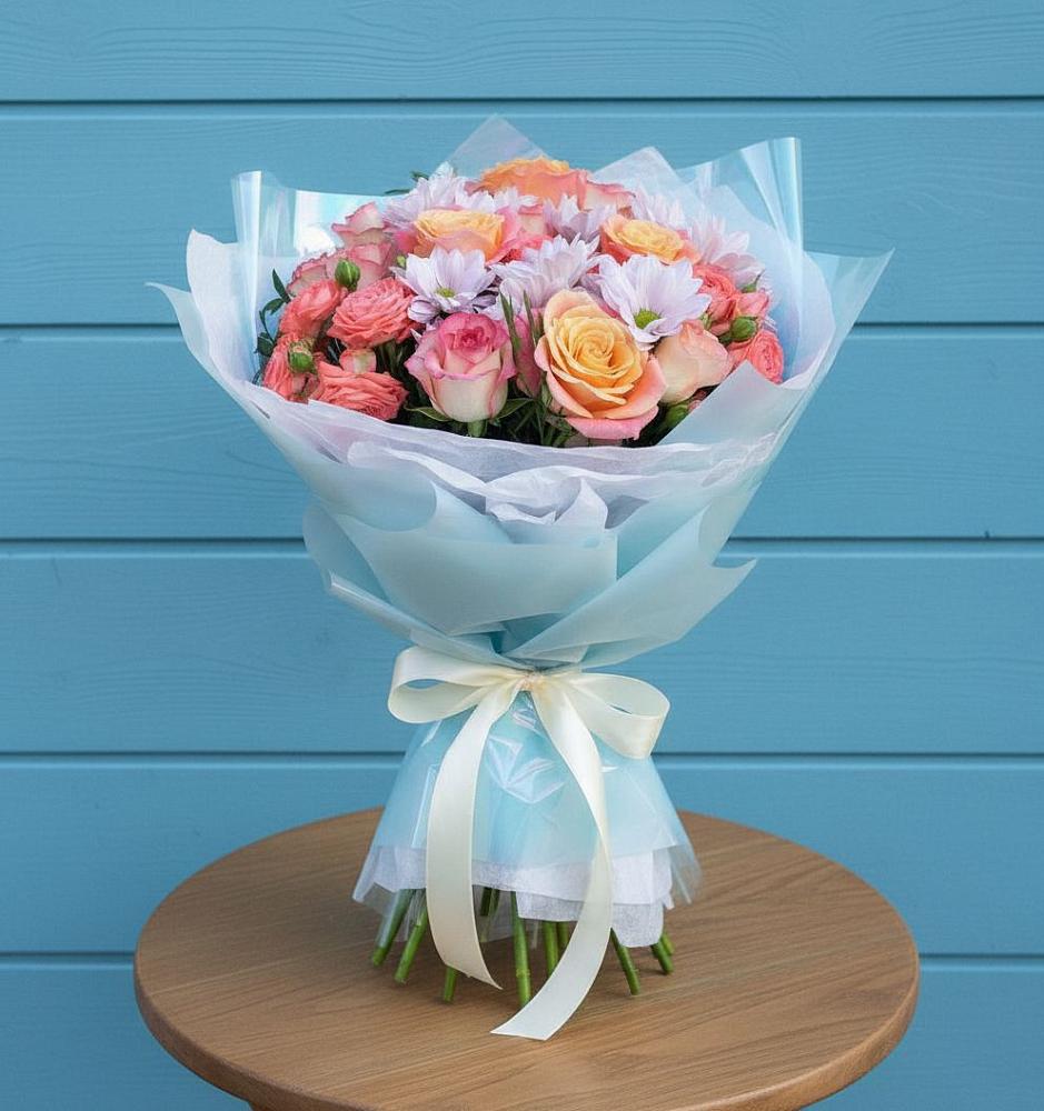 Букет цветов из: Хризантемы и Розы в Приозерском