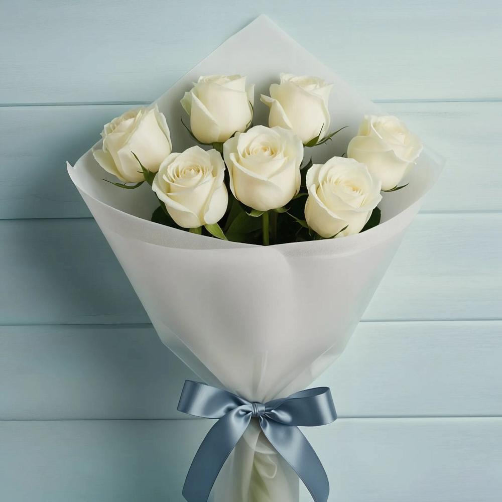 Букет 7 Белых роз Эдлесс Лав в Приозерском